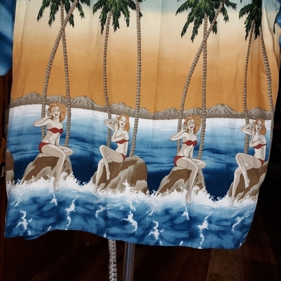 Vintage Campia Moda XL Mens Hawaii Bikini Girls and Palm tree rayon shirt - Picture 11 of 15